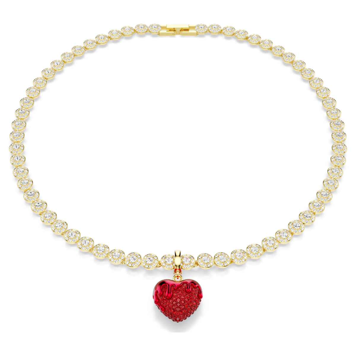 Swarovski Idyllia charm Round cut, Heart, Red, 18K gold finish