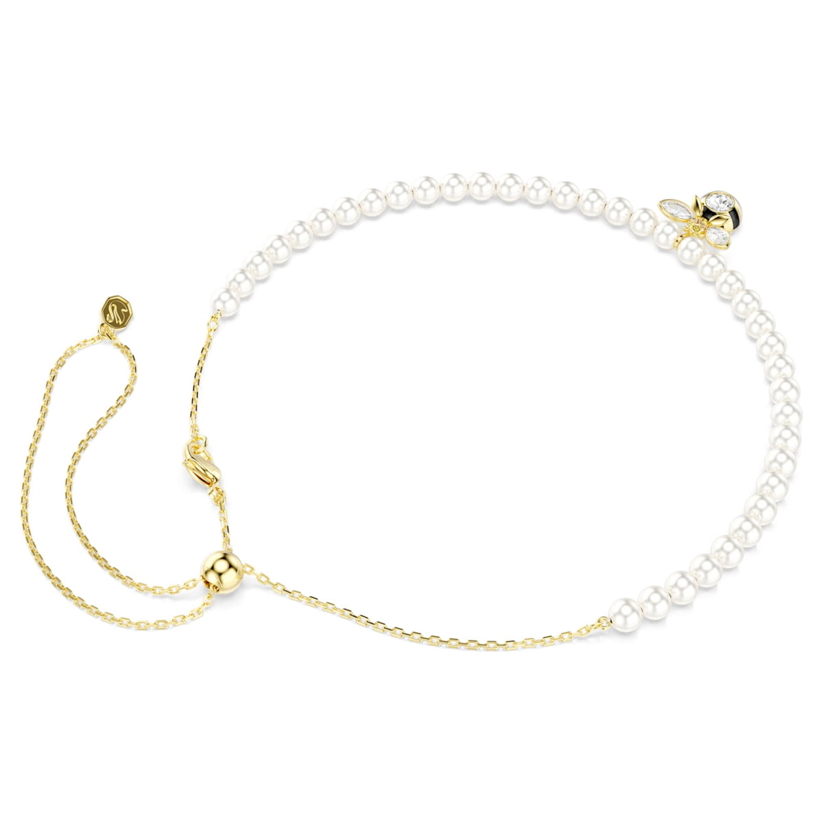Swarovski Idyllia choker Crystal pearl, Mixed cuts, Bee, White, 18K gold finish
