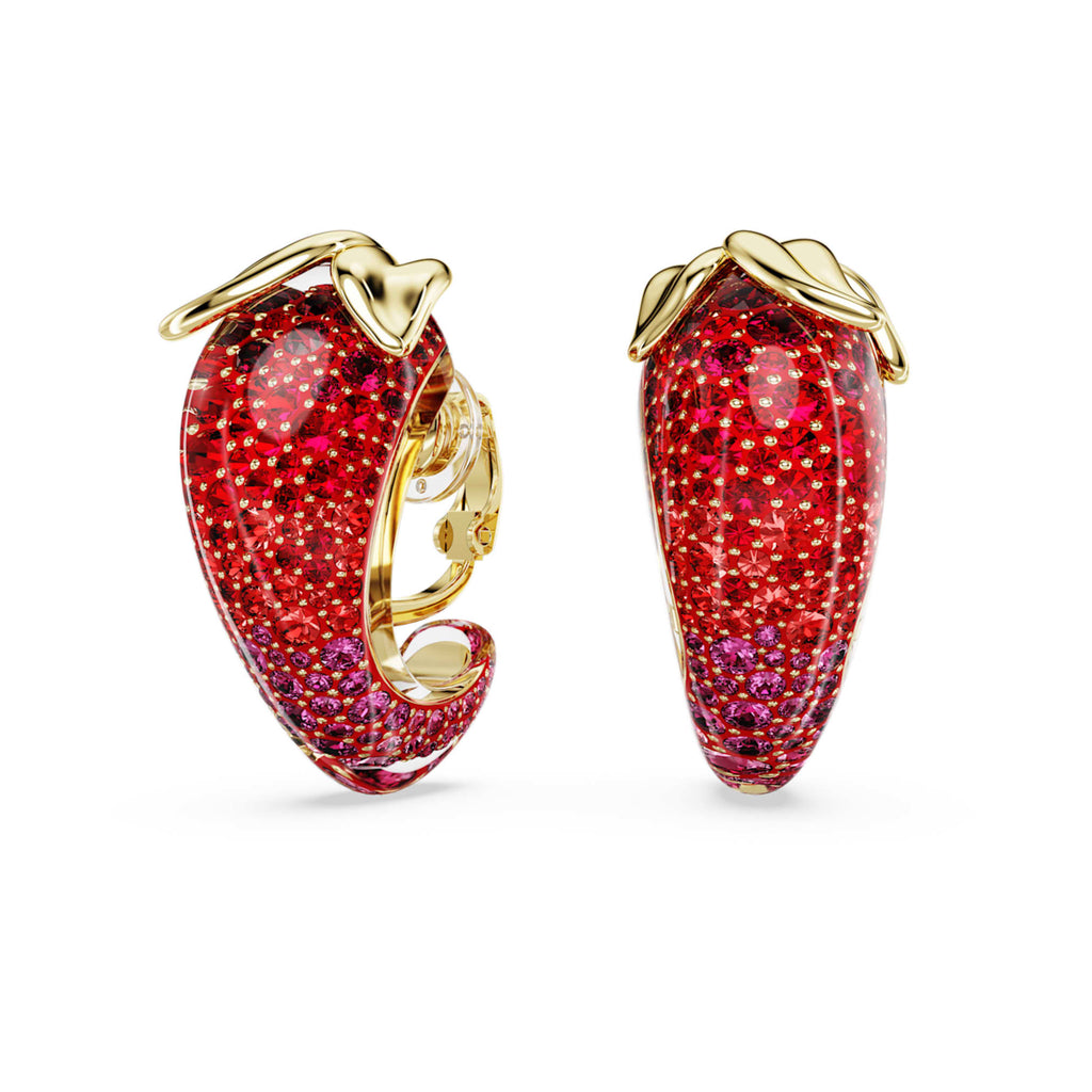 Swarovski Idyllia clip earrings with red accents and an 18K gold finish