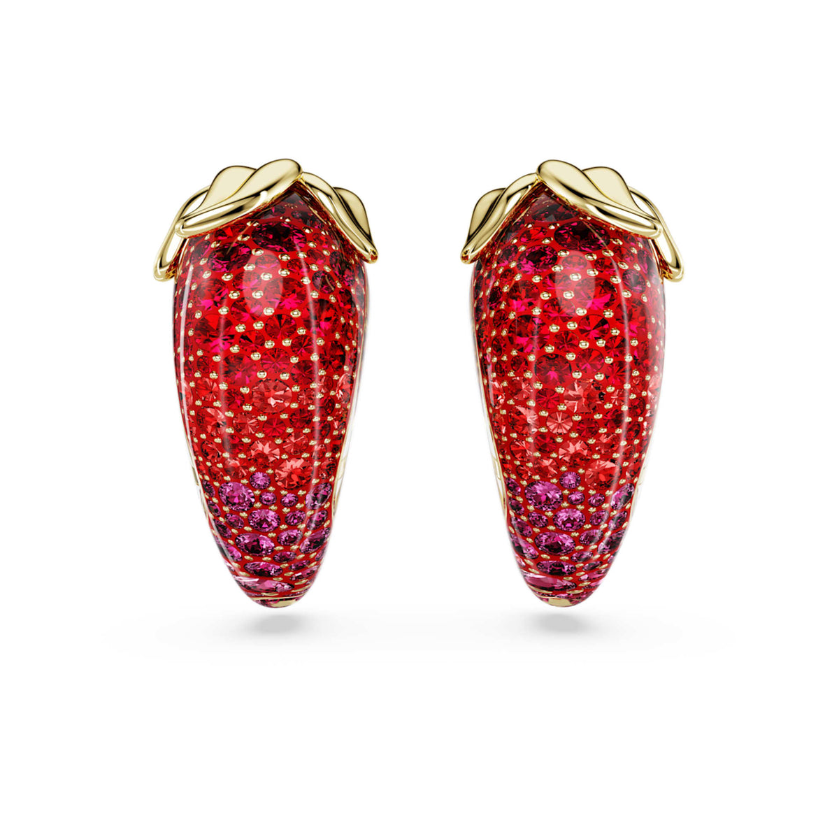 Swarovski Idyllia clip earrings with red accents and an 18K gold finish