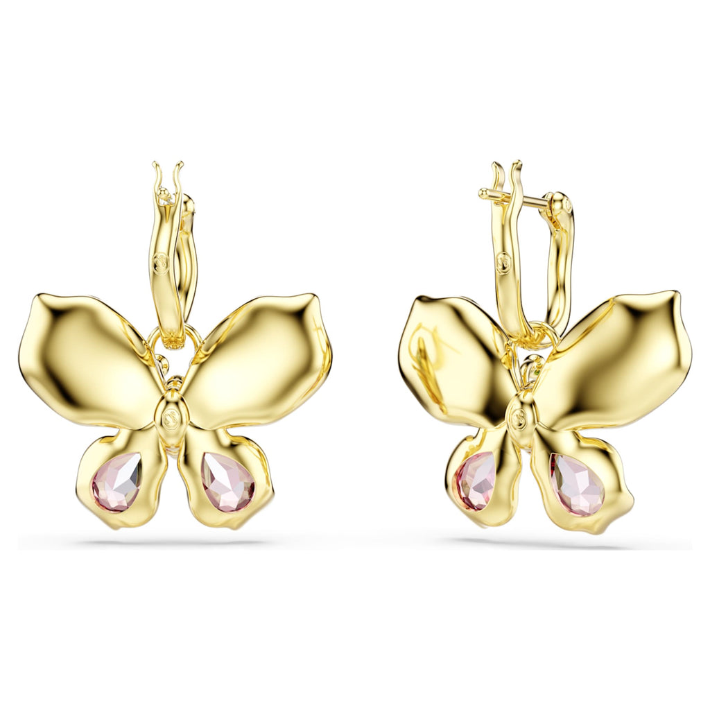 Swarovski Idyllia drop earrings featuring a butterfly motif with multicolored mixed-cut accents and an 18K gold finish