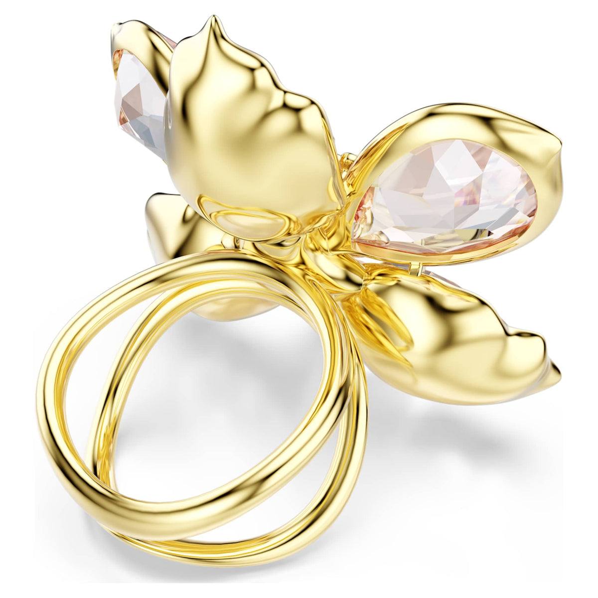 Swarovski Idyllia motif ring featuring a flower motif with multicolored mixed-cut accents and an 18K gold finish