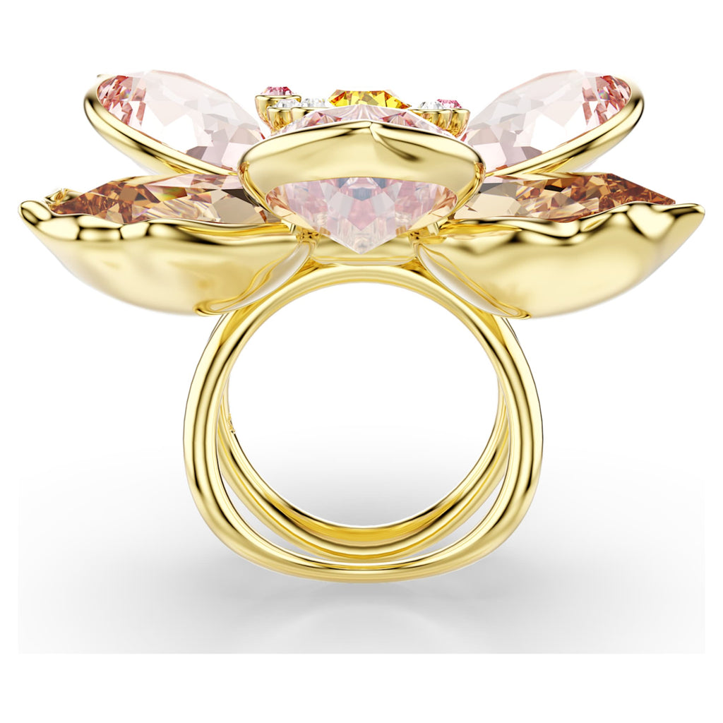 Swarovski Idyllia motif ring featuring a flower motif with multicolored mixed-cut accents and an 18K gold finish