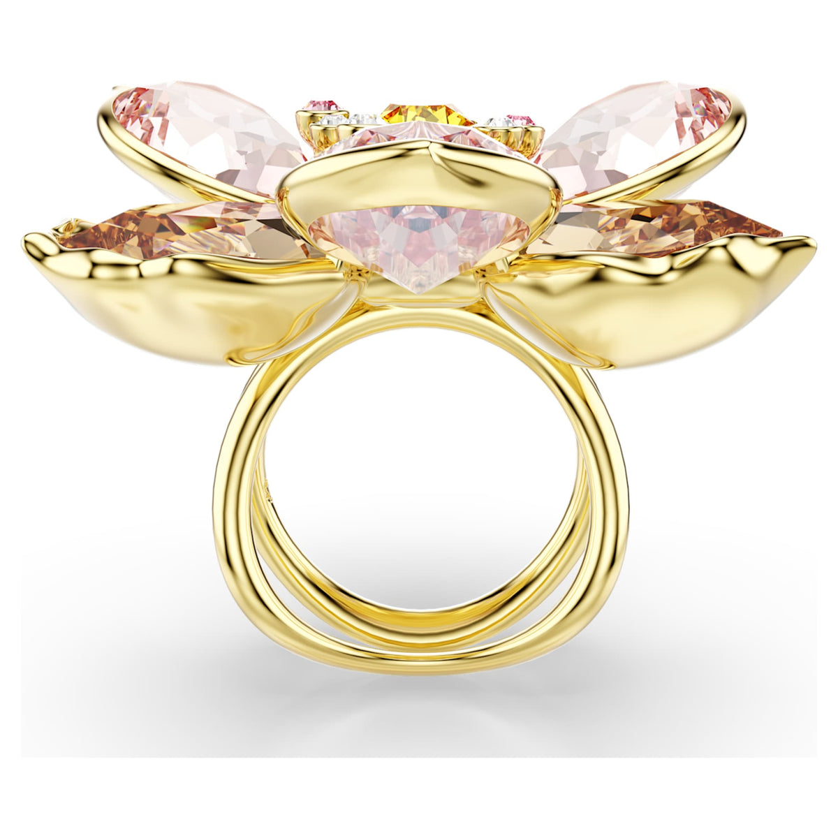 Swarovski Idyllia motif ring featuring a flower motif with multicolored mixed-cut accents and an 18K gold finish