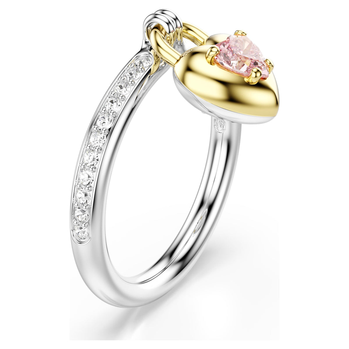 Swarovski Idyllia motif ring featuring a heart motif with pink mixed-cut accents and a Mixed metal finish