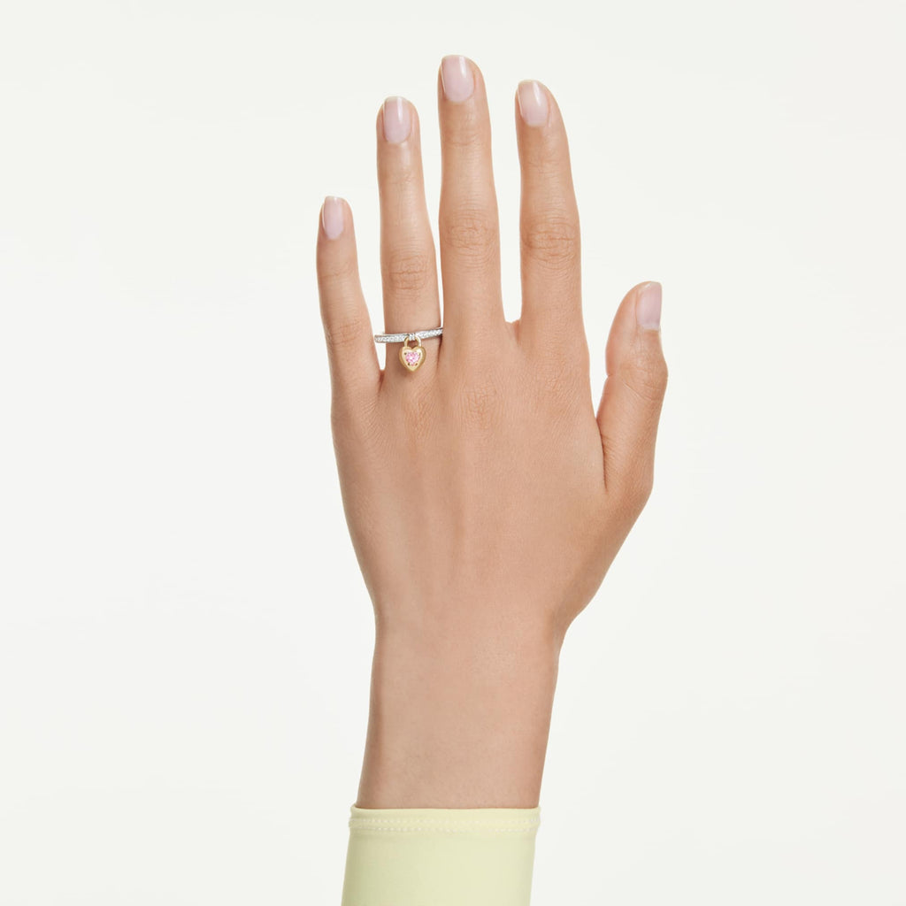 Swarovski Idyllia motif ring featuring a heart motif with pink mixed-cut accents and a Mixed metal finish