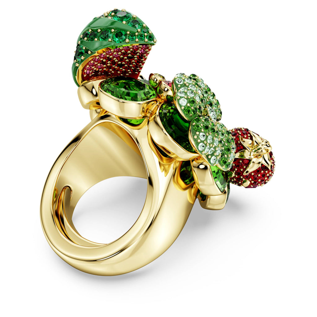 Swarovski Idyllia motif ring with multicolored accents and an 18K gold finish