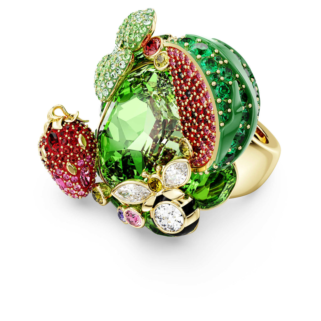 Swarovski Idyllia motif ring with multicolored accents and an 18K gold finish