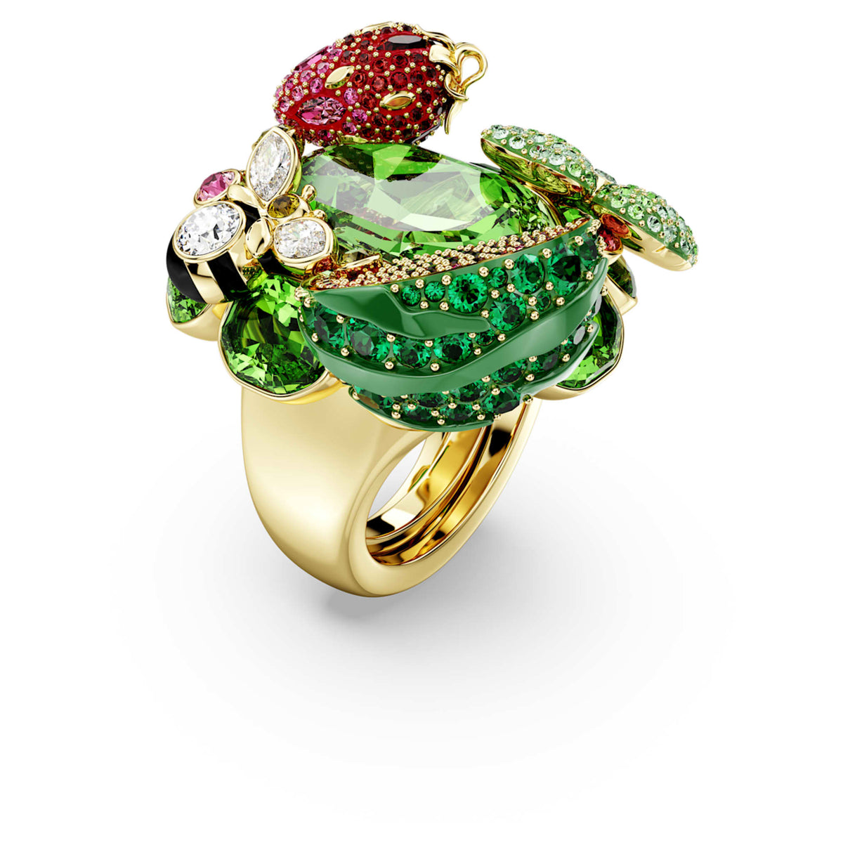 Swarovski Idyllia motif ring with multicolored accents and an 18K gold finish
