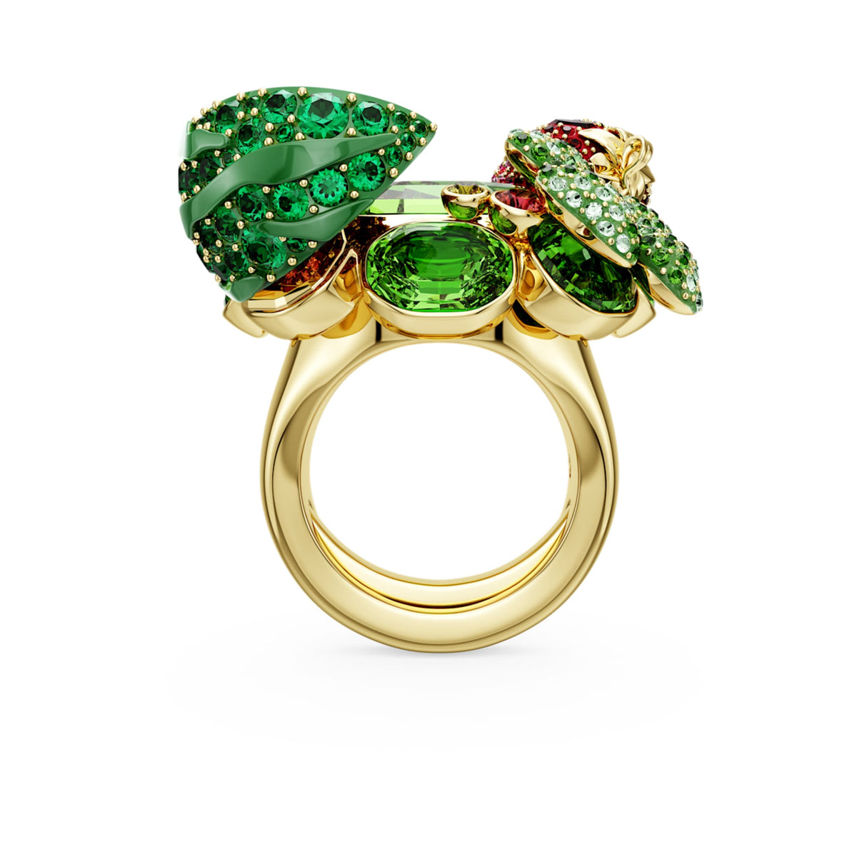Swarovski Idyllia motif ring with multicolored accents and an 18K gold finish
