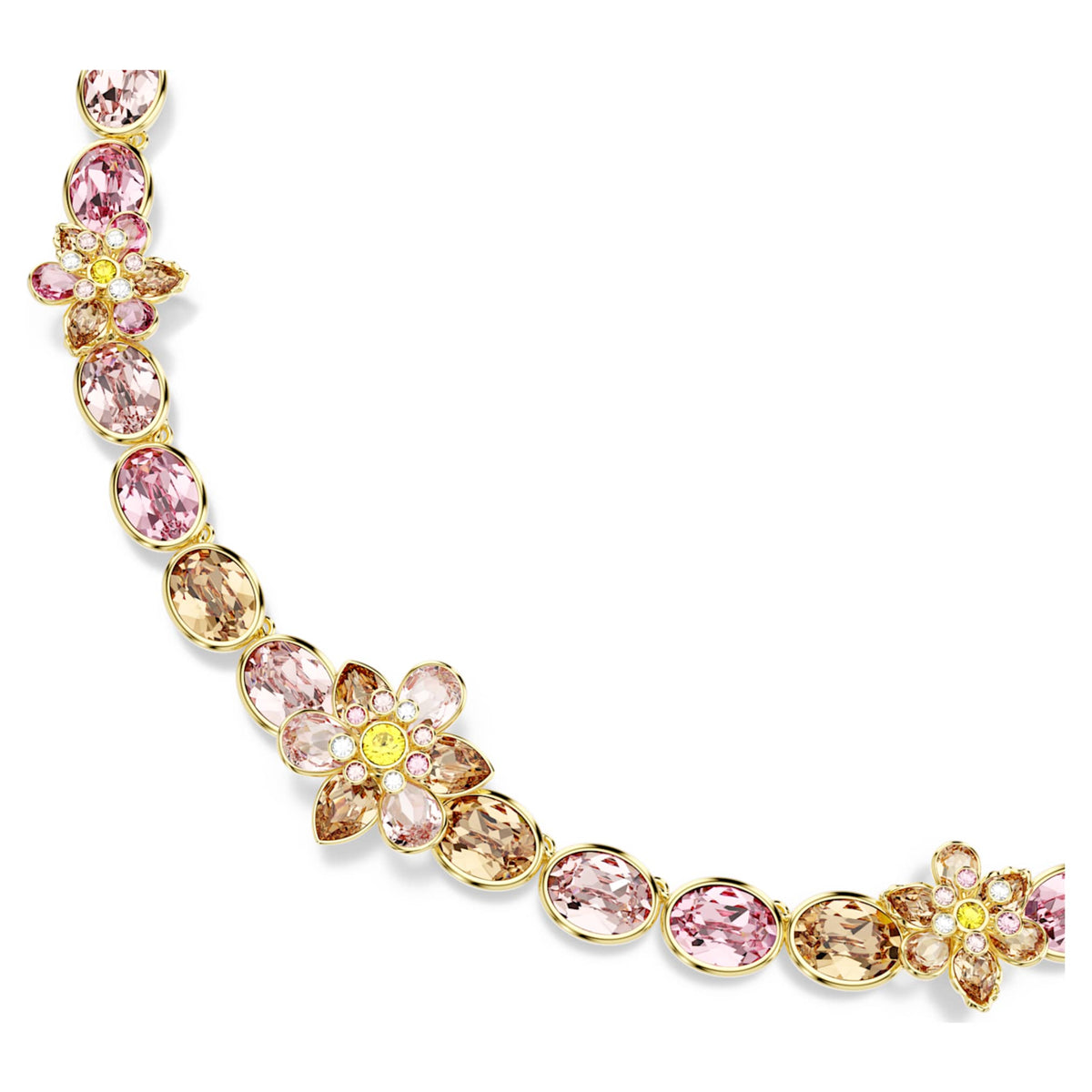 Swarovski Idyllia necklace featuring a flower motif with multicolored mixed-cut accents and an 18K gold finish
