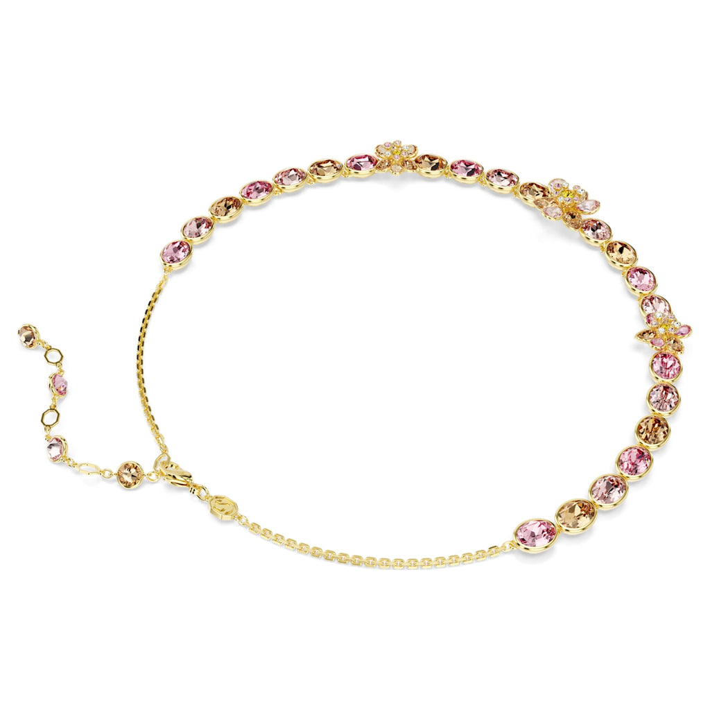 Swarovski Idyllia necklace featuring a flower motif with multicolored mixed-cut accents and an 18K gold finish