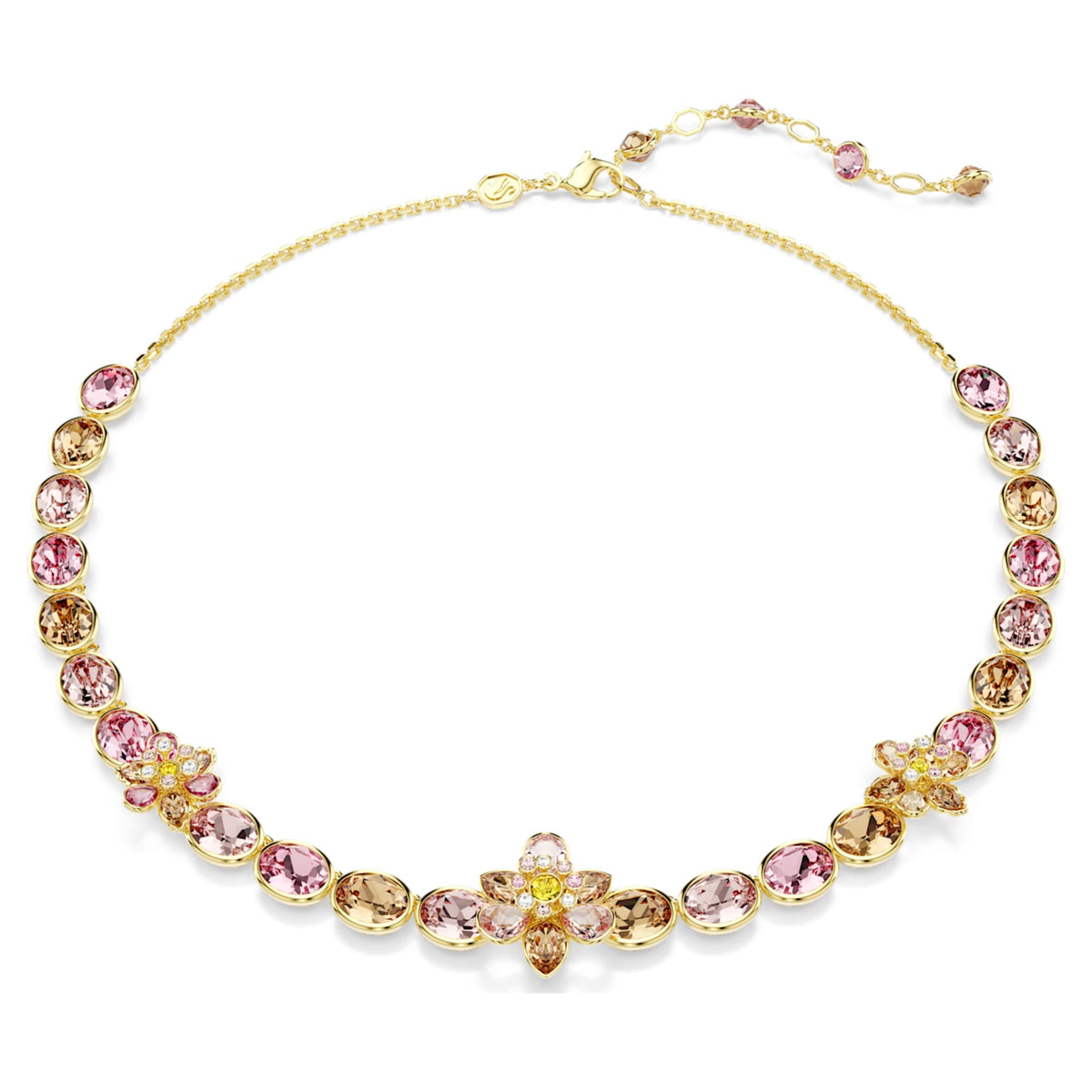 Swarovski Idyllia necklace featuring a flower motif with multicolored mixed-cut accents and an 18K gold finish