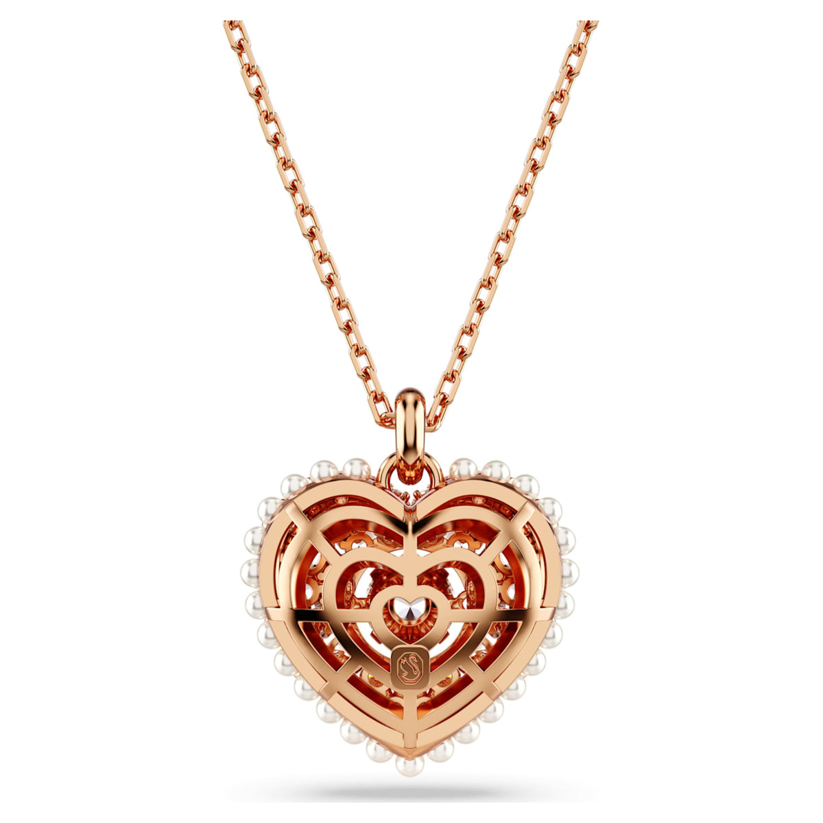 Swarovski Idyllia pendant Crystal pearl, Heart, White, 18K rose gold finish