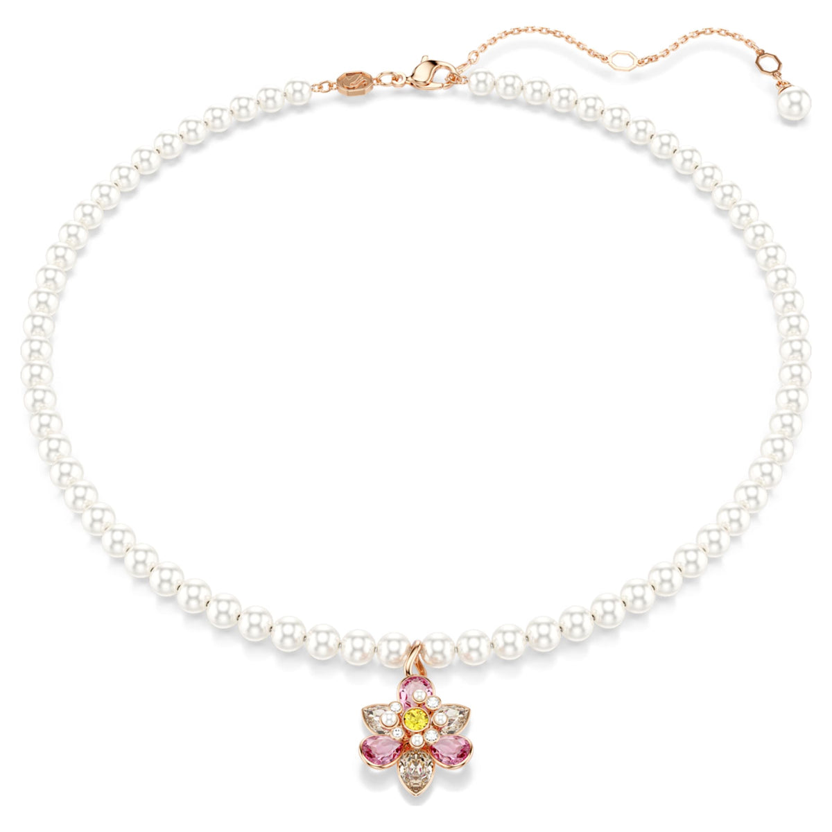 Swarovski Idyllia pendant Crystal pearl, Mixed cuts, Flower, Multicolored, 18K rose gold finish