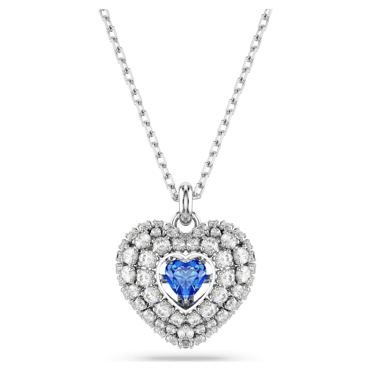 Swarovski Idyllia pendant Heart, Blue, Rhodium plated