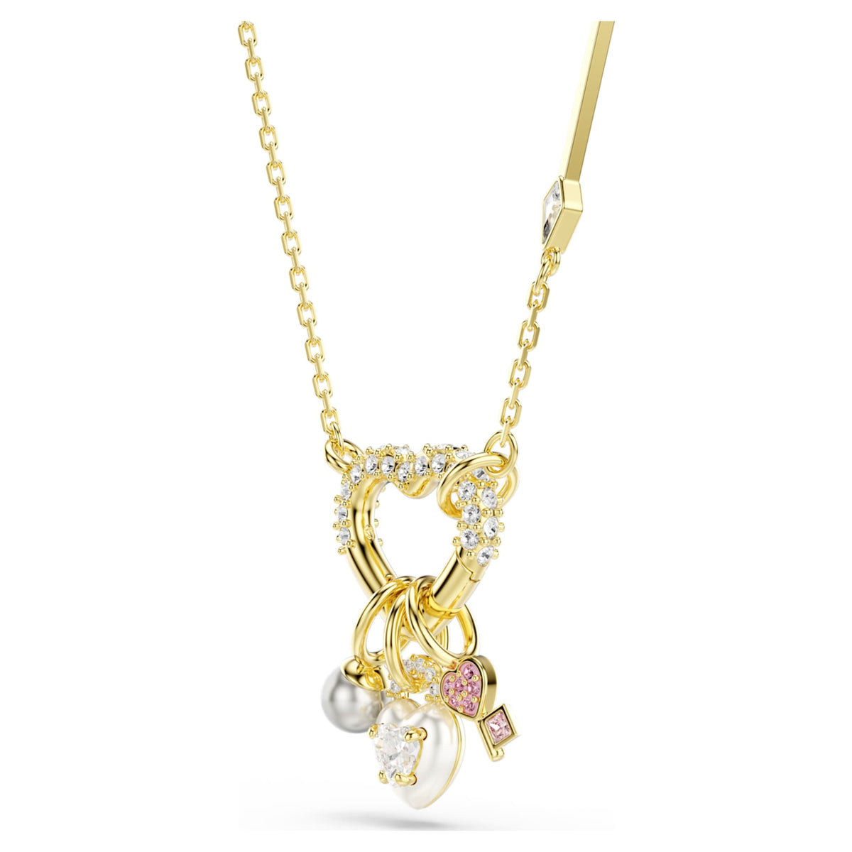 Swarovski Idyllia pendant Mixed cuts, Heart, Key, Pink, 18K gold finish