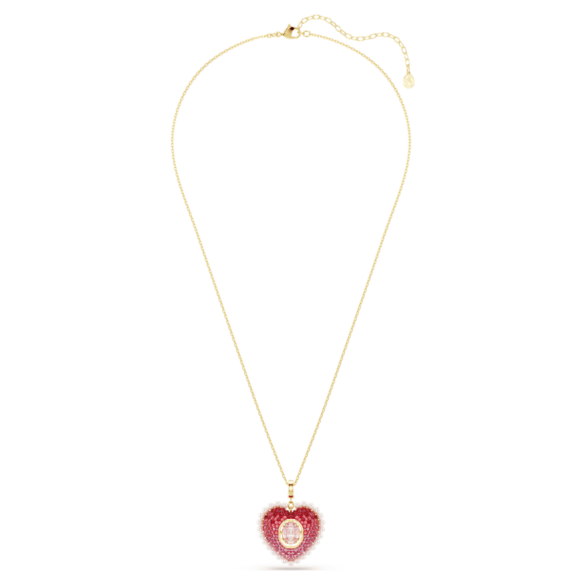 Swarovski Idyllia pendant Mixed cuts, Heart, Pink, 18K gold finish