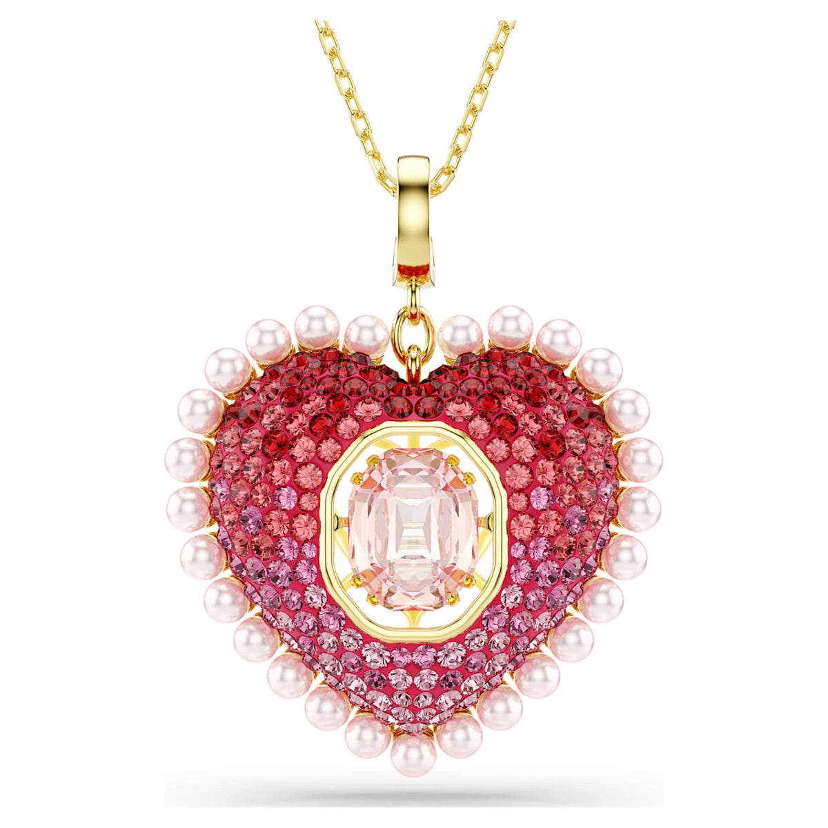 Swarovski Idyllia pendant Mixed cuts, Heart, Pink, 18K gold finish
