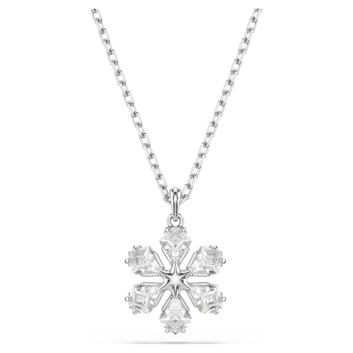 Swarovski Idyllia pendant Mixed cuts, Snowflake, White, Rhodium plated