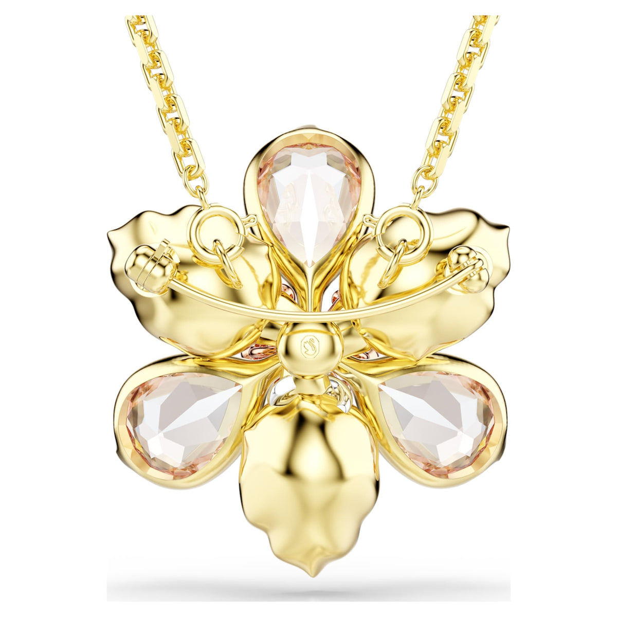 Swarovski Idyllia pendant and brooch Mixed cuts, Flower, Multicolored, 18K gold finish