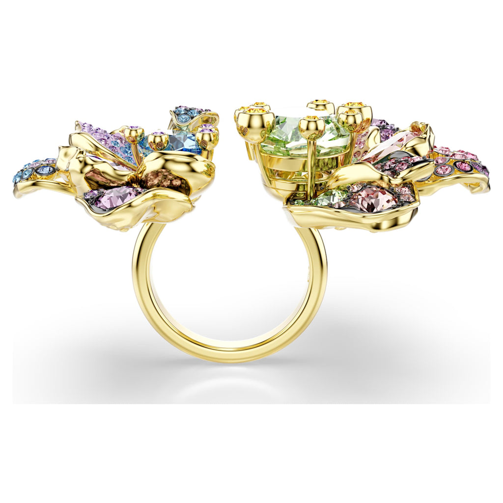 Swarovski Idyllia ring featuring a flower motif with multicolored mixed-cut accents and an 18K gold finish