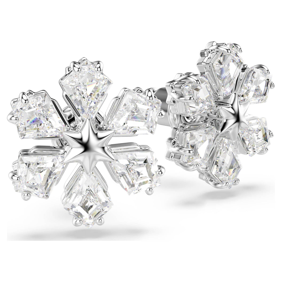 Swarovski Idyllia stud earrings Mixed cuts, Snowflake, White, Rhodium plated