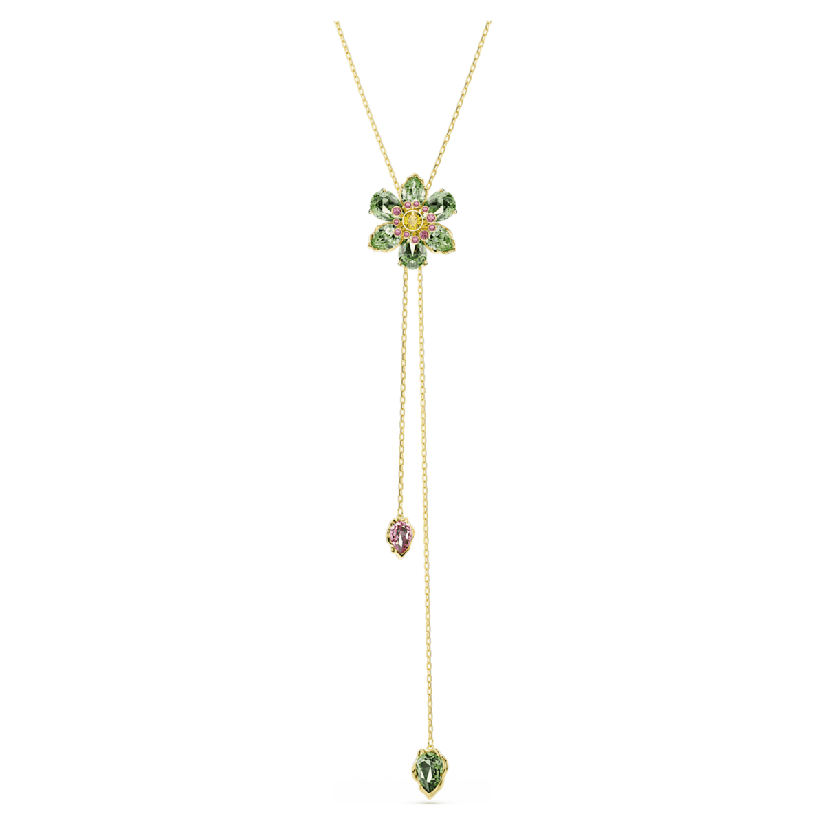 Swarovski Idyllia Y pendant Mixed cuts, Flower, Multicolored, 18K gold finish