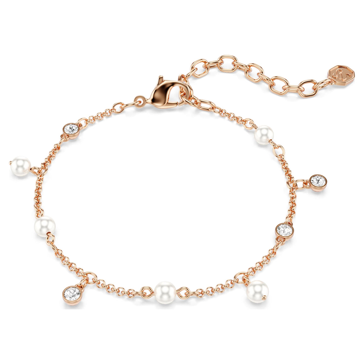 Swarovski Imber bracelet Crystal pearl, Round cut, White, 18K rose gold finish