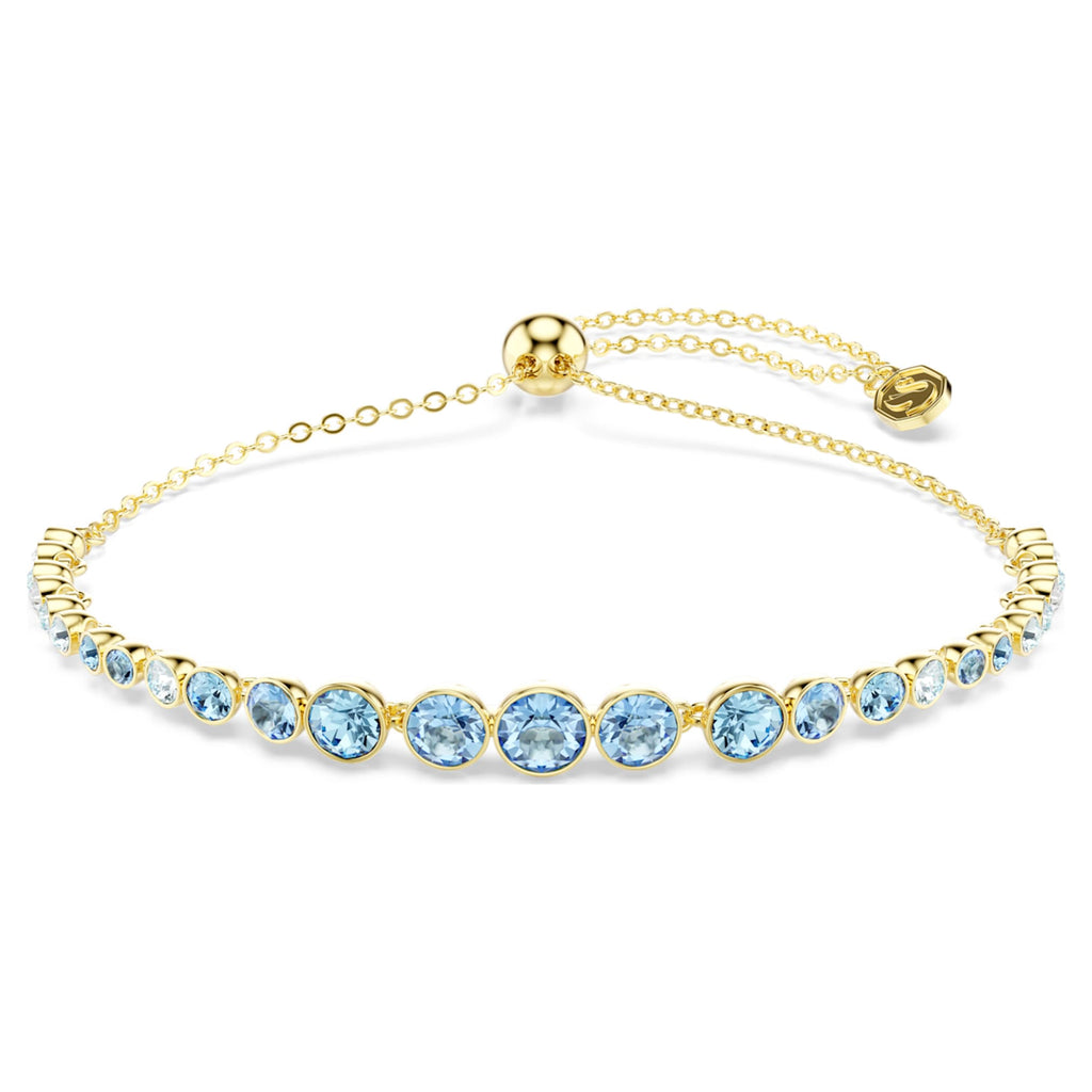 Swarovski Imber bracelet with blue round-cut accents and an 18K gold finish