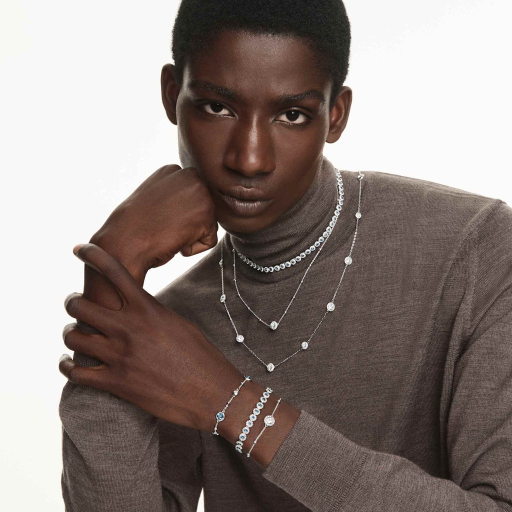 Swarovski Imber bracelet with blue round-cut accents and rhodium plating