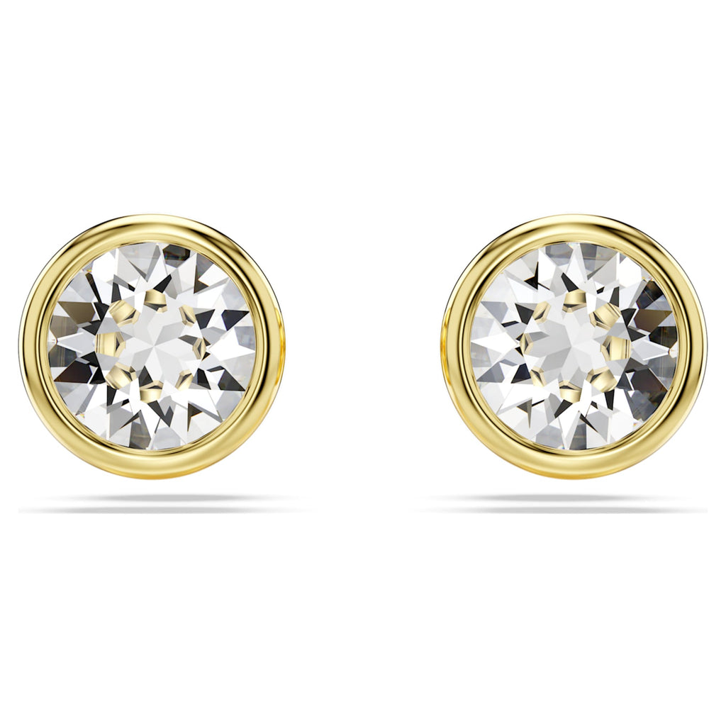 Swarovski Imber stud earrings with white round-cut accents and an 18K gold finish
