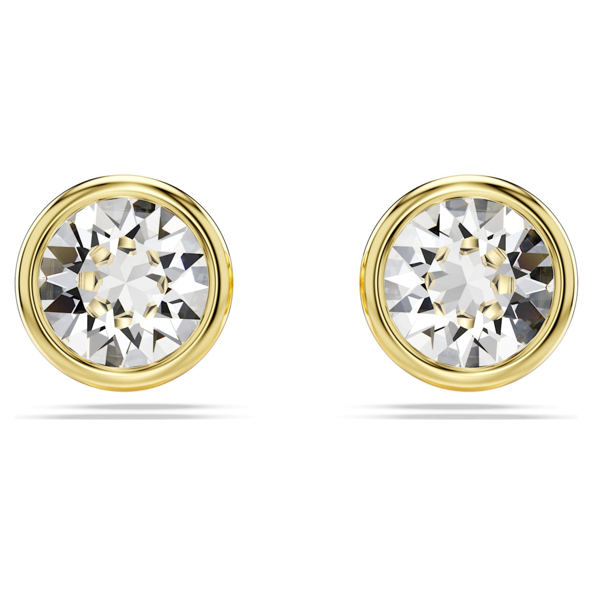 Swarovski Imber stud earrings with white round-cut accents and an 18K gold finish