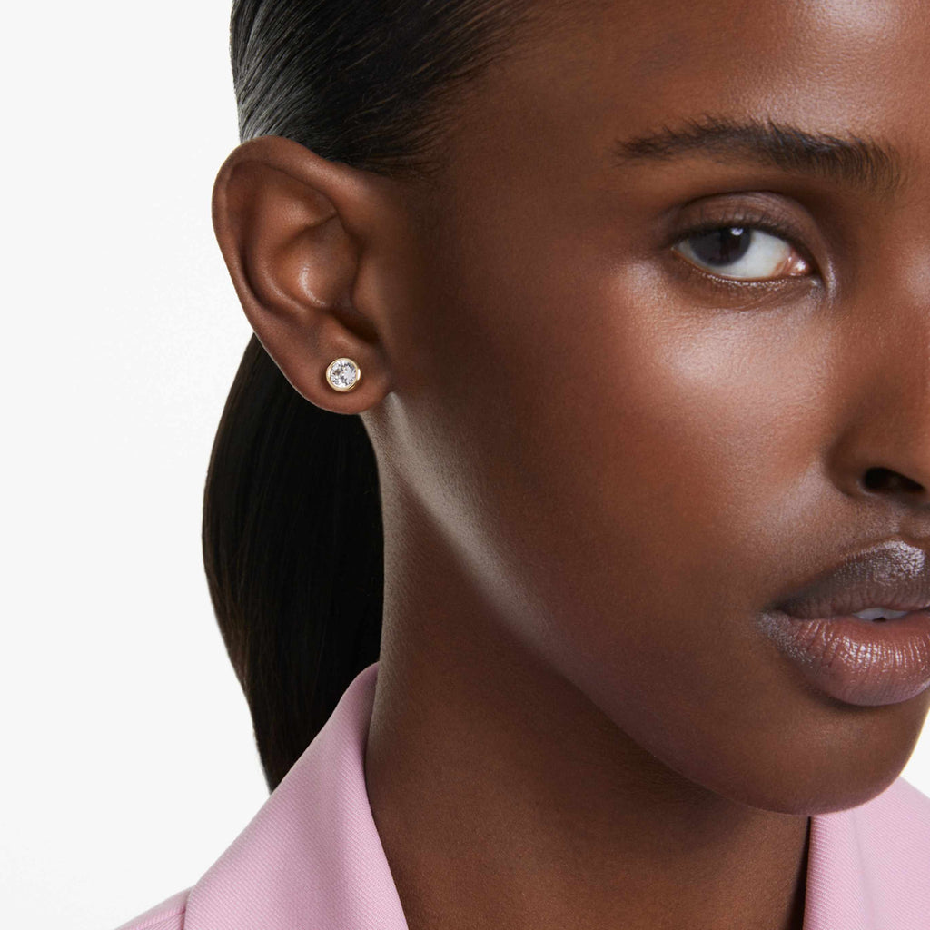 Swarovski Imber stud earrings with white round-cut accents and rhodium plating