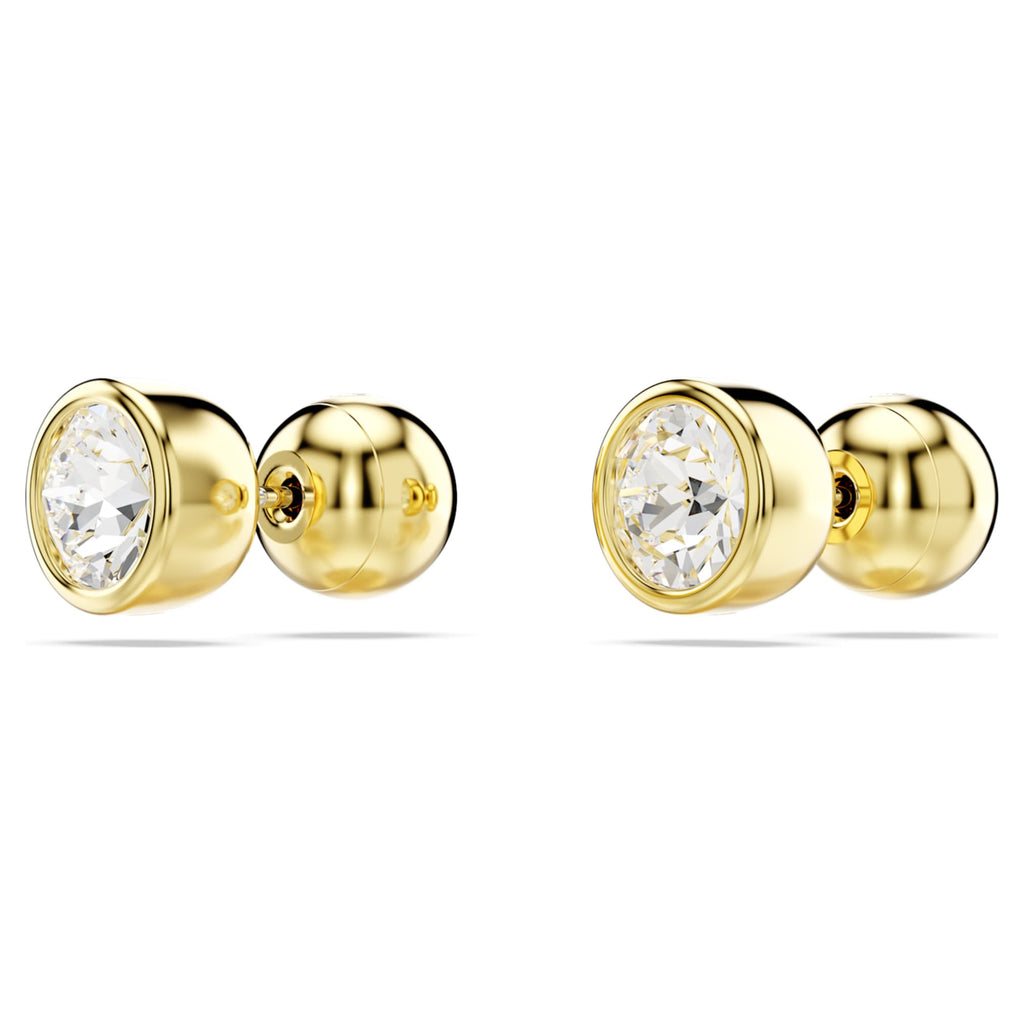 Swarovski Imber stud earrings with white round-cut accents and an 18K gold finish