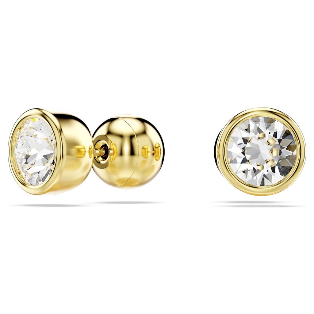 Swarovski Imber stud earrings with white round-cut accents and an 18K gold finish