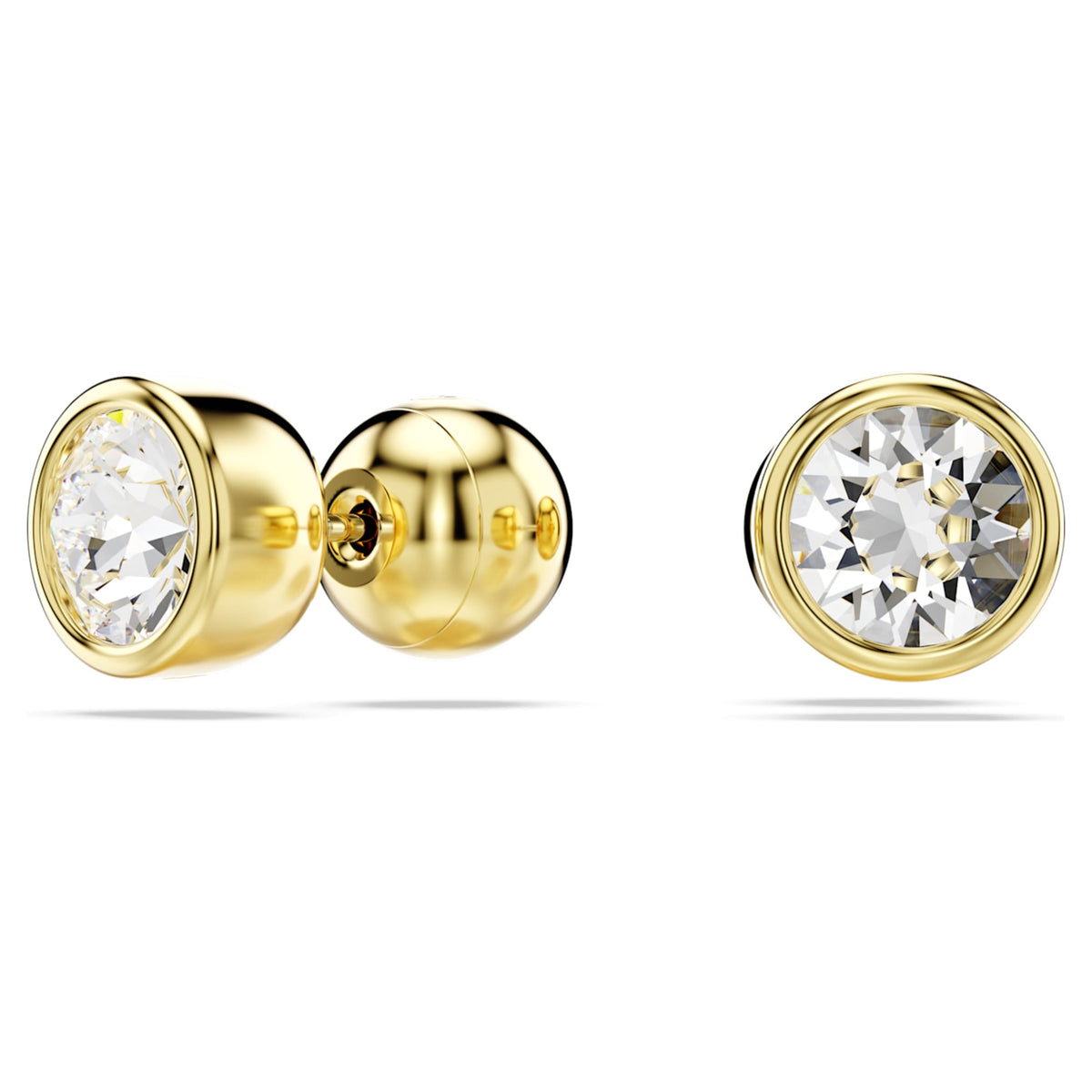 Swarovski Imber stud earrings with white round-cut accents and an 18K gold finish