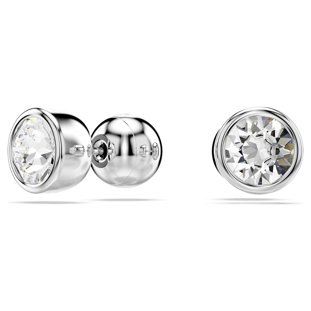 Swarovski Imber stud earrings with white round-cut accents and rhodium plating