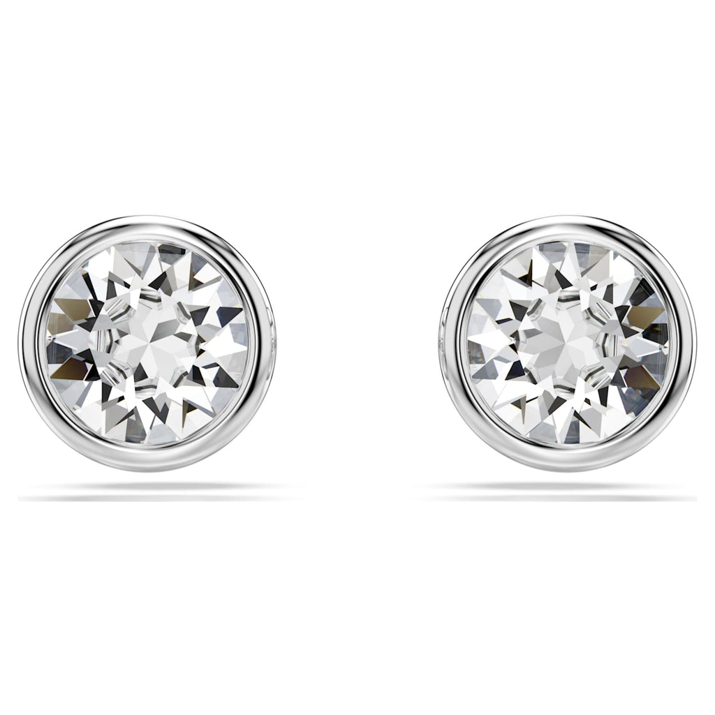 Swarovski Imber stud earrings with white round-cut accents and rhodium plating