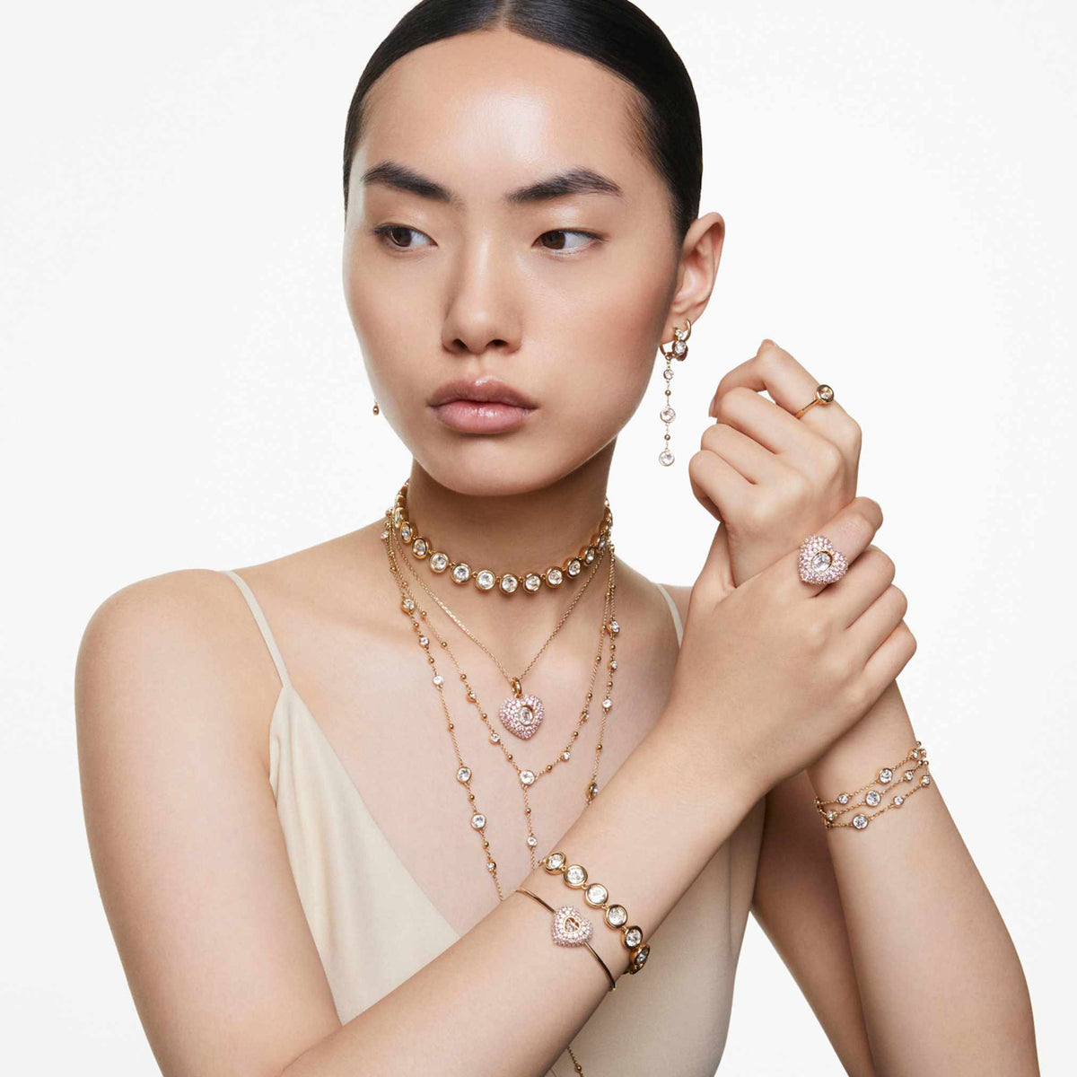 Swarovski Imber y necklace with white round-cut accents and an 18K gold finish