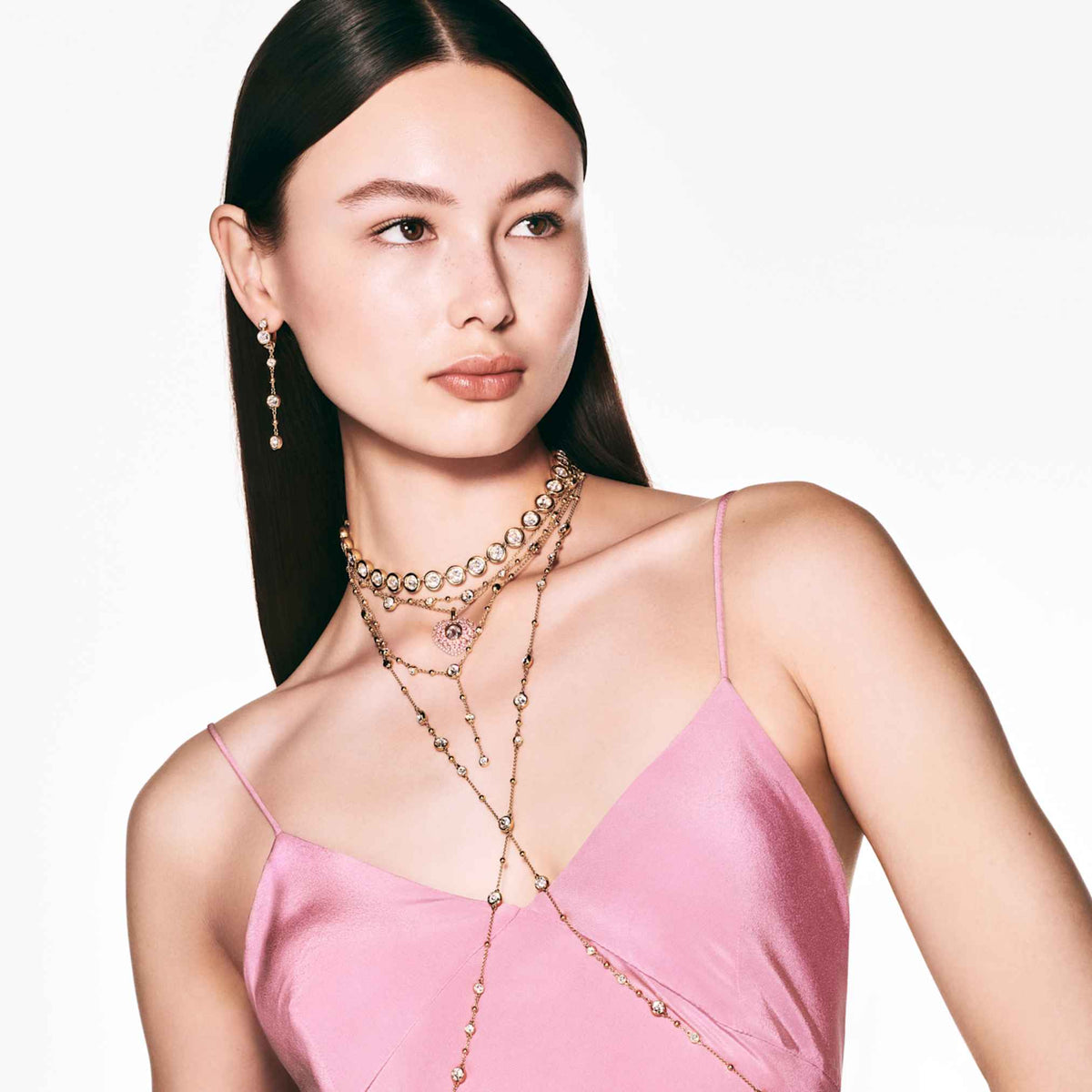 Swarovski Imber y necklace with white round-cut accents and an 18K gold finish