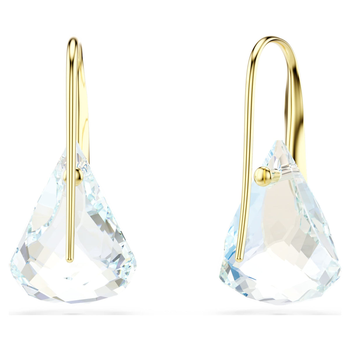 Swarovski Lunar drop earrings with white oval-cut accents and an 18K gold finish