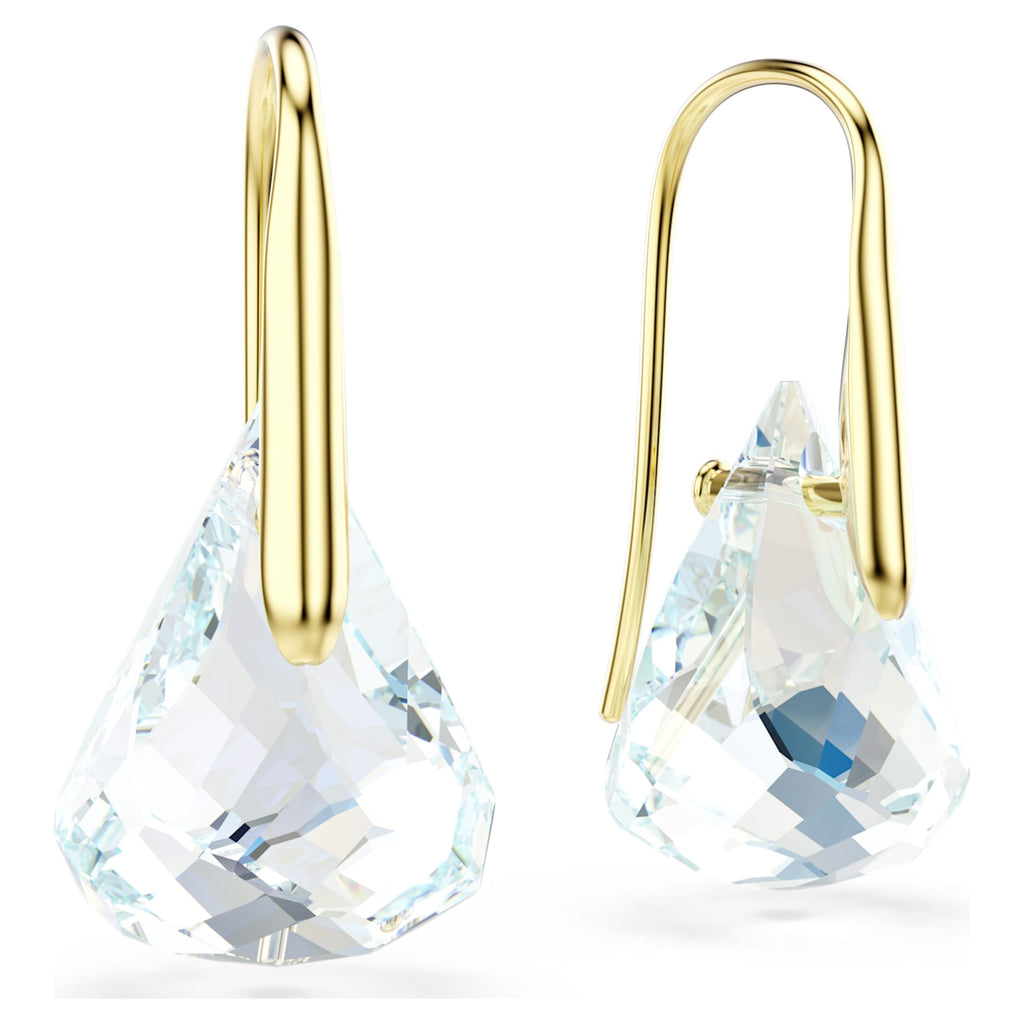 Swarovski Lunar drop earrings with white oval-cut accents and an 18K gold finish