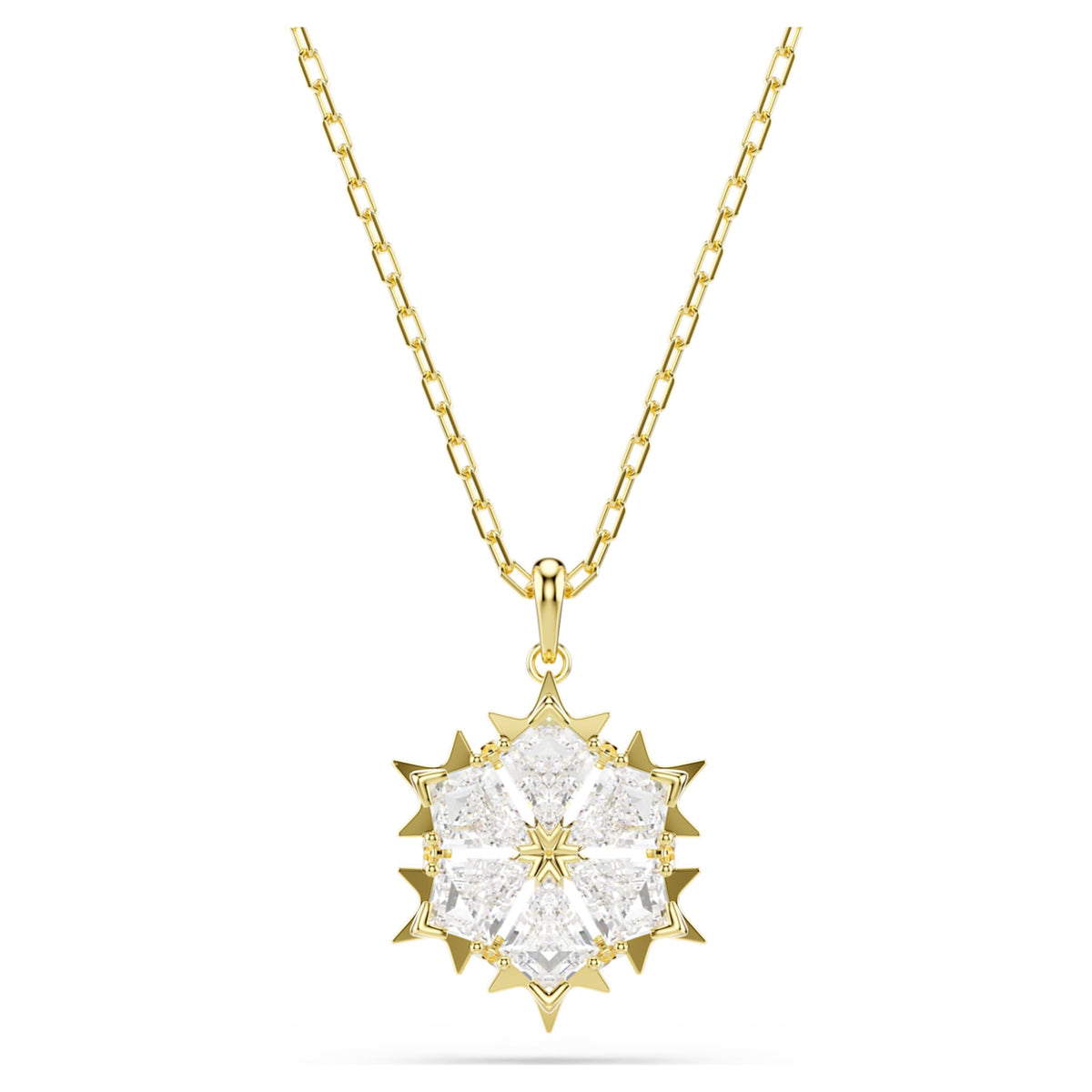 Swarovski Magic pendant Mixed cuts, Snowflake, White, 18K gold finish