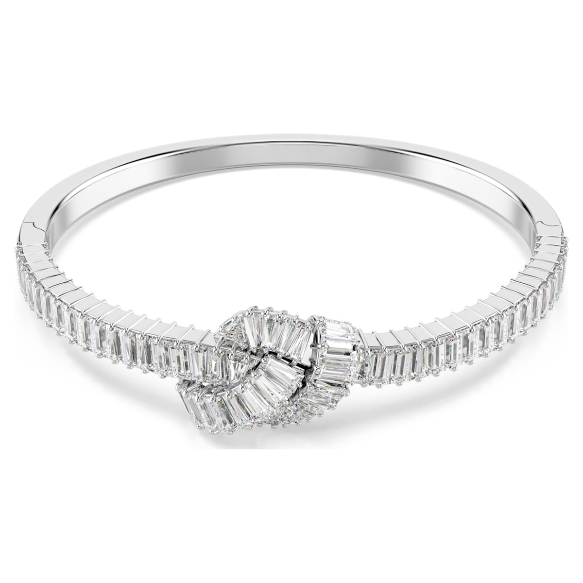 Swarovski Matrix bangle Baguette cut, Knot, White, Rhodium plated