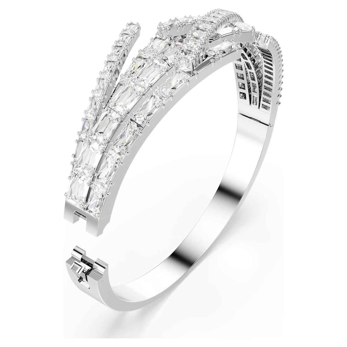 Swarovski Matrix bangle Mixed cuts, White, Rhodium plated