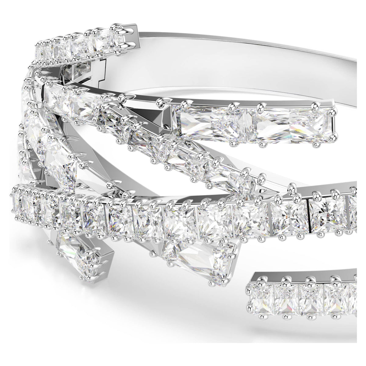 Swarovski Matrix bangle Mixed cuts, White, Rhodium plated