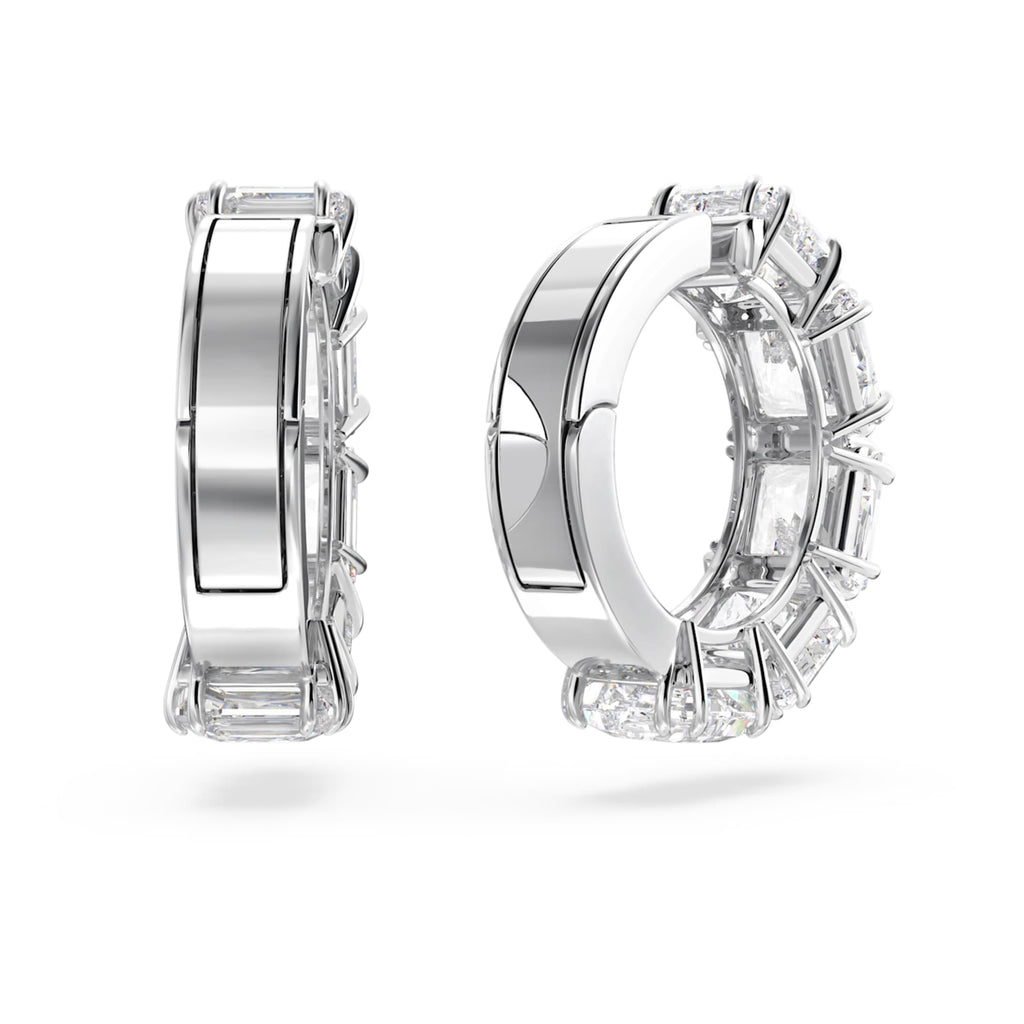 Swarovski Matrix clip earrings with white square-cut accents and rhodium plating