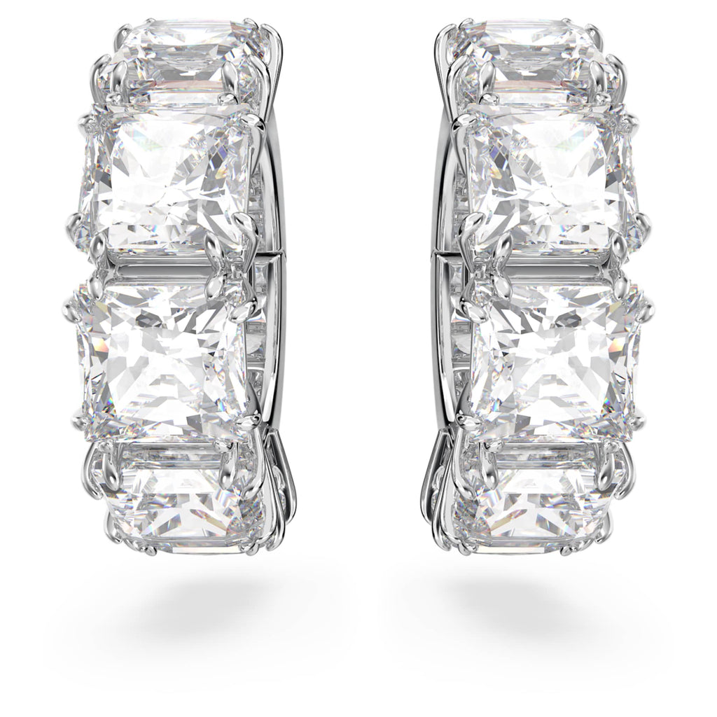 Swarovski Matrix clip earrings with white square-cut accents and rhodium plating
