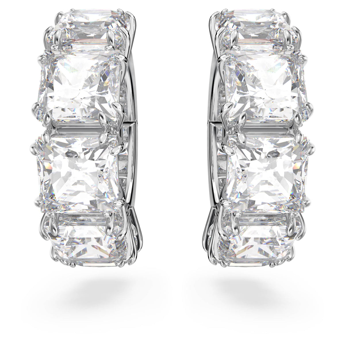 Swarovski Matrix clip earrings with white square-cut accents and rhodium plating